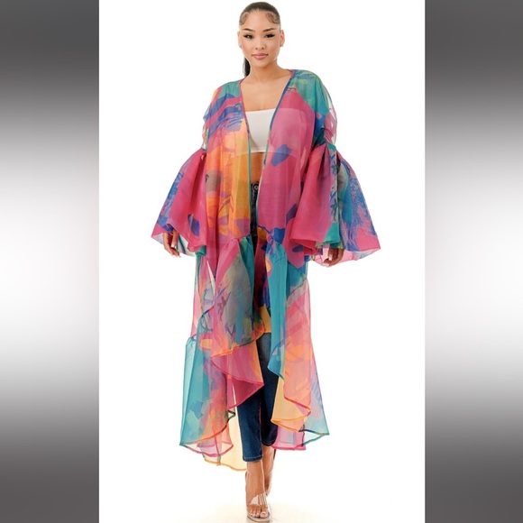 Sweaters - Colorful Sheer Maxi Cardigan